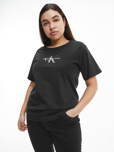 Calvin Klein Ruhák HU787475 | Calvin Klein Plus Size Glitter Logo Női Póló Fekete